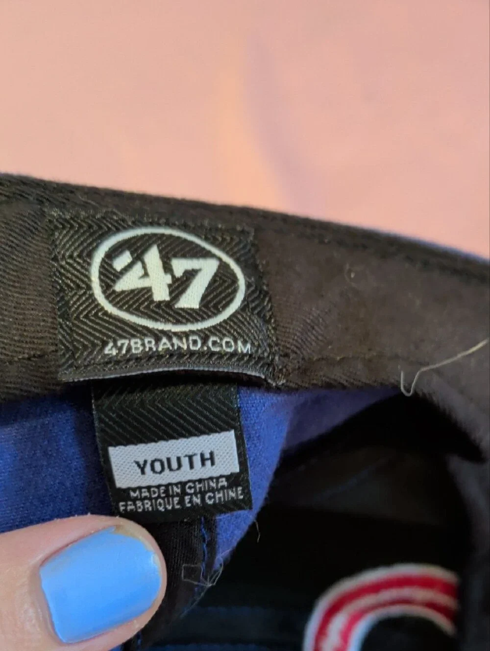 '47 Brand Black Cap with White Logo Patch and Blue Inner Lining